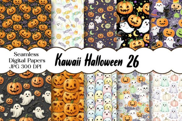 Download Kawaii Halloween Patterns Digital Paper - Patterns Collection