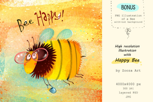 Download Happy Bee - Illustration Layered and PNG - Happy Collection