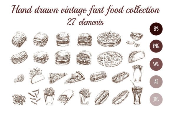 Download Vintage Fast Food Sketches Set - Premium Bundle