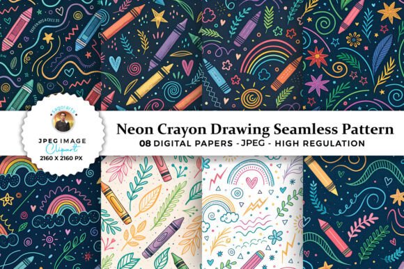 Download Neon Crayon Drawing Seamless Patterns - Patterns Collection