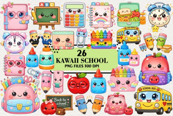 Download Kawaii Happy to School Clipart Bundle - Happy Collection