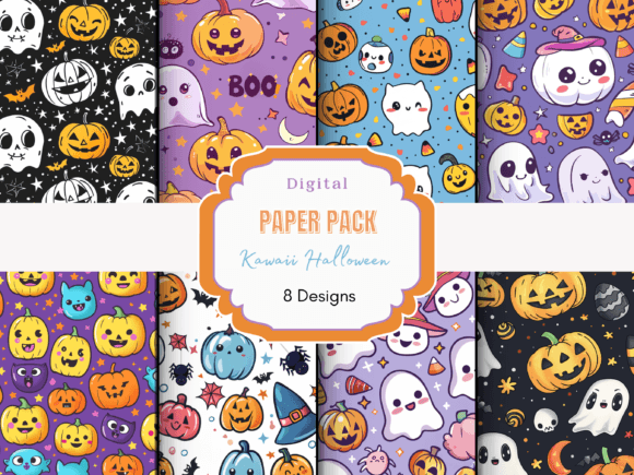 Download Kawaii Halloween Patterns Digital Paper - Patterns Collection