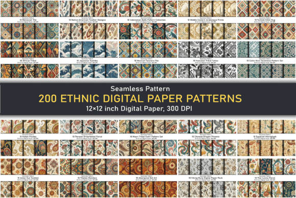 Download 200 Ethnic Digital Paper Patterns – JPG - Patterns Collection