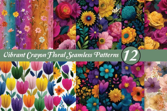 Download Vibrant Crayon Floral Seamless Patterns - Patterns Collection