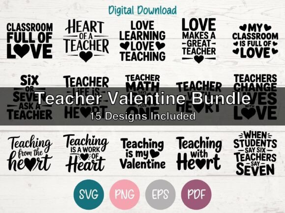 Download Teacher Valentine Bundle of 15 SVG PNG - Valentine bundle Collection