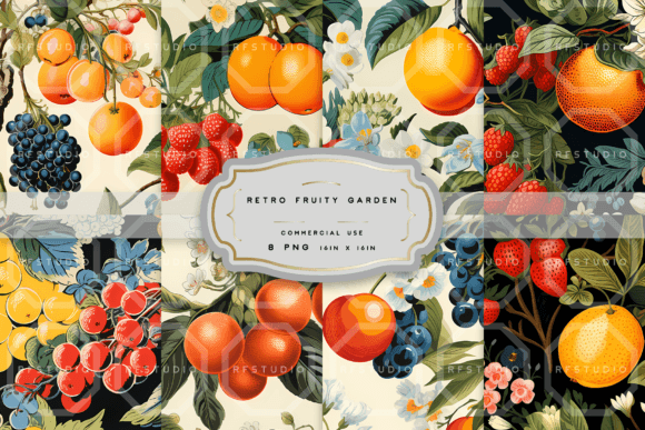 Download RETRO FRUITY GARDEN. Seamless Patterns - Patterns Collection