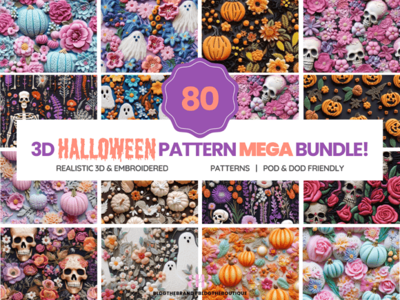 Download 80 3d &amp; Embroidery Halloween Patterns - Patterns Collection