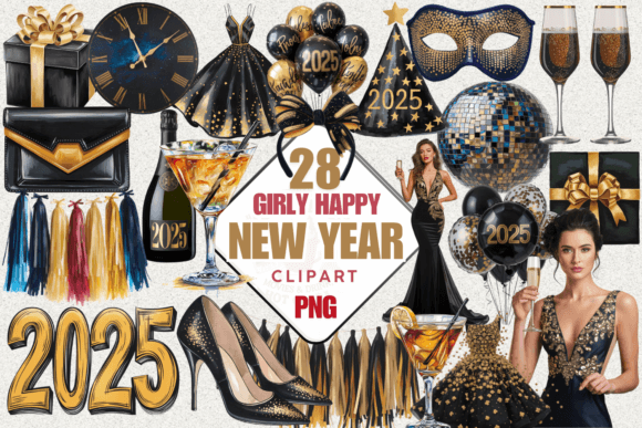 Download Girly Happy New Year Clipart Png, 2025 - Happy Collection
