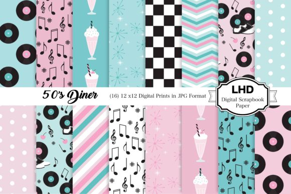 Download 50's Diner Digital Patterns - Pink/Blue - Patterns Collection