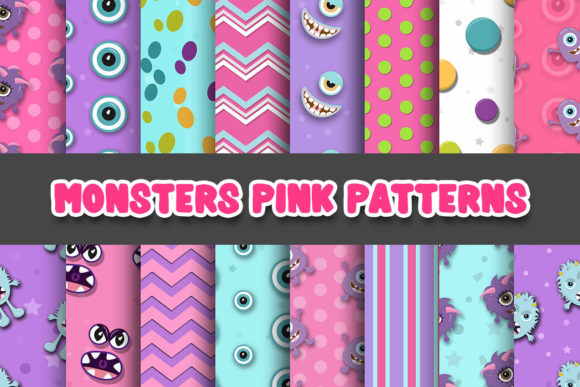 Download Monsters Pink Digital Papers Patterns - Patterns Collection
